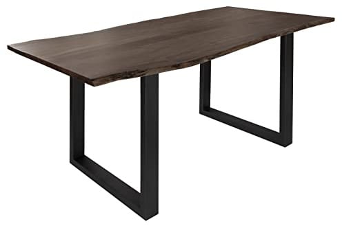 Massivmoebel24.de | Freeform 3 Baumkantentisch aus Massivholz | Grau aus Akazienholz - U-Beine in anthrazit matt | 220x100x76 cm | Massivholztisch Baumkantentisch Esstisch