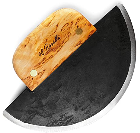 H. Roselli R740 Eskimo Küchenmesser Ulu Pizzaschneider Wiegemesser, Carbonstahl