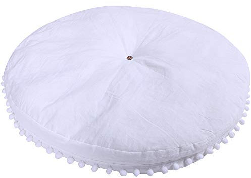 Naturer Rund Krabbeldecke Groß Gepolstert 90cm Spielmatte Baumwolle Weich Baby Matt Kinderteppich Babyzimmer Dekoration Baby-Sitzauflage für Liege Weiß
