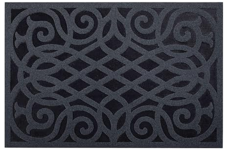 Nicoman Rubber Door Mat, Non-Slip Heavy Duty Doormat Sheltered Indoor Anti-Fatigue Easy Boot Scraper Eco-Friendly Victorian Style Indoor Entrance Mat Watertight - (Grey, Large, 91 x 61cm)