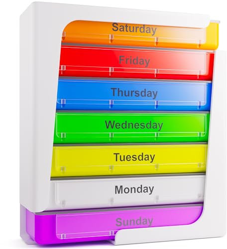 JFA Medical Weekly Stackable Pill Box Organiser/Reminder for Medicines Supplements, Vitamins, 7days, 4 compartments per Day – Morning, Noon, Evening and Bed