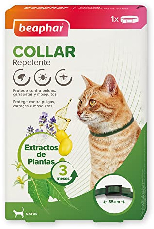 Beaphar Collare repellente naturale per gatti - 3 mesi di protezione naturale contro zecche, pulci e zanzare, per tutti i tipi di gatti, 35 cm