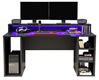 FORTE TEZAUR Gaming Schreibtisch, Holzwerkstoff, schwarz-matt, 160 x 91,1 x 72 cm