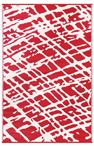 LEDSA MART Wendbarer Kunststoffteppich für drinnen und draußen, ideal für Terrasse, Terrasse, Balkon, Flur, Küche, Garten, Picknick, UV-beständig, Rot und Weiß, 120 x 180 cm
