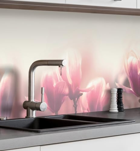 MyMaxxi Küchenrückwand selbstklebend – matte, 0,4 mm Premium Spritzschutz Folie günstige Alternative zu Glas, einfache Montage & leichte Reinigung – 60 cm hoch Motiv rosa Blumenfeld B 220 cm x H 60 cm