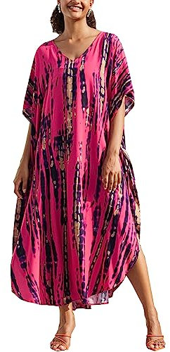 L-Peach Femmes Boho Kimono Longue Chemise de Nuit surdimensionné vêtements de détente Robes de Plage Couverture Robe Sarong