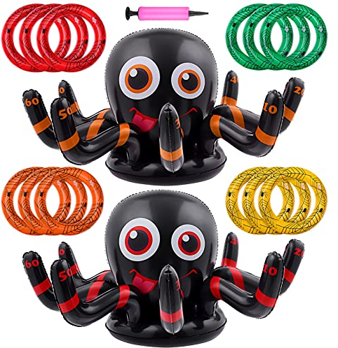 Toyvian Aufblasbare Spider Ring Toss Spiel Set - 2Stücke Spinnen Spiel Set Party Liefert Drinnen Draußen Partyspiel FüR Kinder Erwachsene Indoor Outdoor Party Garten Spiele (12 Ringe)