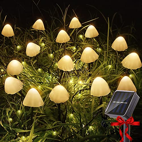 Catena luminosa solare per esterni, eaaerr 12LED a forma di fungo 8 modalità resistente alle intemperie luce solare da giardino, decorazione per marciapiede, matrimonio, Pasqua (bianco caldo)
