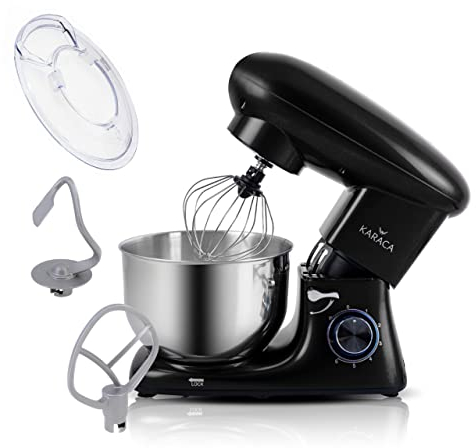 KARACA Multichef Kitchen Machine, Electric Stand Mixer Black 1400W, 6 Speed Dough Machine with Whisk, Dough Hook, Splash Guard, Schlager, Hand Mixer, Food Processor, Household Stand Mixers,Cake Mixer