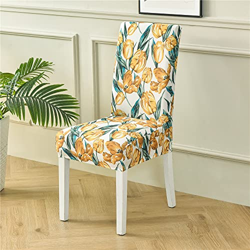 Highdi Stuhlhussen 1/2/4/6er Set Spannbezug Stuhlbezüge, Abnehmbare Waschbar Stuhlbezug Elastisch Hussen, Stretch Stuhlüberzug für Esszimmer Hotel Party (Gelber Flieder,1 Stück)