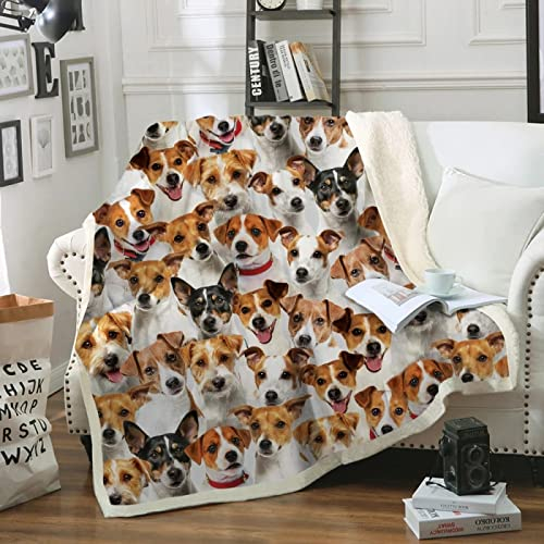 WeißEr Jack-Russell-Terrier Flanell Kuscheldecke 130x170cm,3D Wohndecke Warm Weiche Schmusedecke Sofadecke Kinder Erwachsene - Für Wohnzimmer, Schlafzimmer, Camping, Picknick