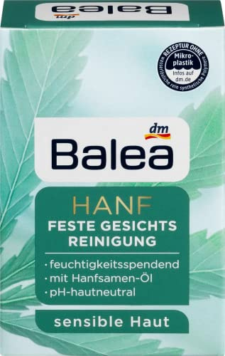Balea Hanf Feste Gesichtsreinigung Seife für sensible Haut mit rein gepresstem Hanfsamen-Öl für eine schonende Reinigung & milde Pflege, Provitamin B5 unterstützt die natürliche Hautfeuchtigkeit, 65 g
