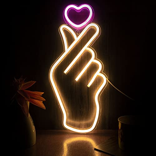 LEBURRY Fingerherz Neonschild - K-Pop Herz LED-Licht für Wanddekoration, Saranghae Love Symbol, Kunststoff, moderner Stil