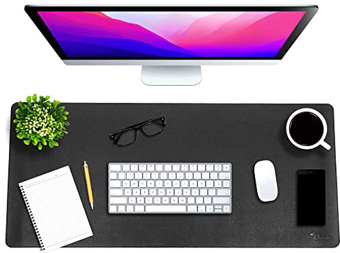 Qualis Schreibtischunterlage PVC-Leder mit Stift (schwarz, 90 x 40 cm) rutschfeste Schreibtisch Unterlagenmatte - Desk Mat - Schreibtisch Unterlage