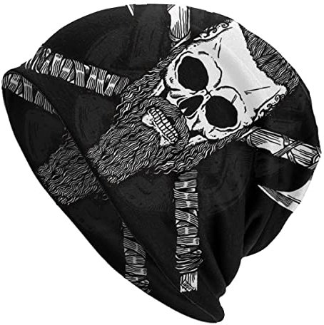 YeSbTx Print Hat Viking Unisex Beanie Axe Warrior Odin Knit Hat Hip Hop Earmuff Hat Street Outdoor Hat Double Thin Hat (Color : Black, Size : Get Two)