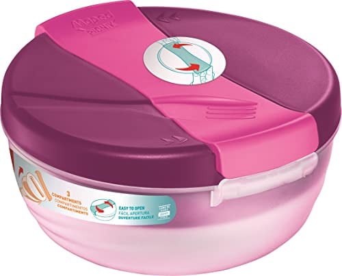 Maped Picnik - Bol à Déjeuner Origins - Grande Capacité 1,4L - Lunch Box 3 Compartiments, Dont 1 Amovible - Ouverture Facile - Idéal pour Repas Complets - Rose