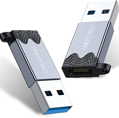 ANDTOBO 【Double-Side 10Gbps】 USB C Buchse auf USB A Stecker Adapter, USB 3.1 auf C Buchse Adapter SuperSpeed Data Sync. für Apple MagSafe, Quest Link, Auto Ladegerät - 2 Pack