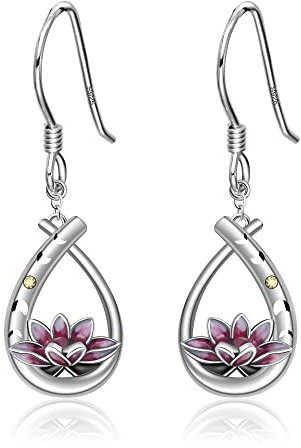 Lotusblumen Ohrringe 925 Sterling Silber Tropfen Yoga Lotus