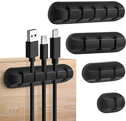 Minicoco Self Adhesive Cable Clips Cable Holders,Silicone Cord Organizer USB Cable Management for Organizing Cable Cords, Home, Office, Car, Nightstand, Desk Accessories (1235-Slot set Cable Clips)
