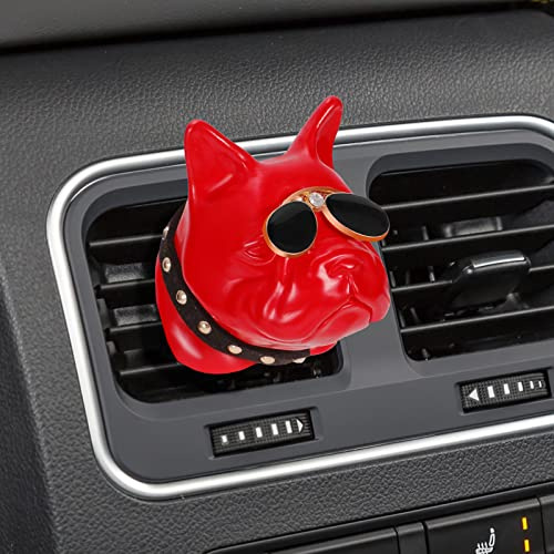 Diffuseur d'huiles essentielles d'aromathérapie de Bouledogue français avec lunettes de soleil De Voiture Aromatherapy, Voiture Désodorisant de Diffuseur Parfum Clip pour Voiture, Salon, Bureau, Rouge