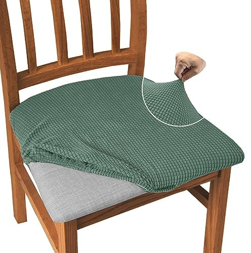 Granbest Jacquard-Sitzbezüge für Esszimmerstühle, hochdehnbar, Anti-Staub-Sitzschoner für Esszimmer, Küche (Matcha-Grün, 6er-Set)