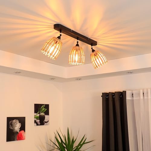 REV LED Wandlampe innen - 3x E14, für Wohn- und Schlafzimmer, Rattanoptik