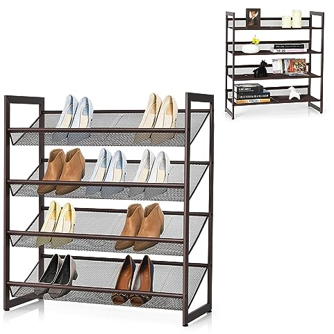 COSTWAY Schuhregal, platzsparender Schuhständer mit verstellbarem Regalböden, stapelbar Lagerregal Schuhaufbewahrung Schuh-Organizer aus Metall für Wohnzimmer, Eingang (4 Ebene)