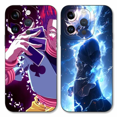 LYUBFDC 2 Stück Handyhülle für iPhone 15 PRO MAX Hülle 6.7'',Anime Motiv Hunter × Hunter Killua Zoldyck Gon Freecss Manga Muster Schutzhülle Jungs Case Schutz der Linse Design Cover, Schwarz1