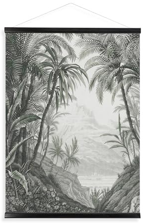 Art for the Home Luxus Kakemono Leinen Wandposter Jungle Landschaft Schwarz/Weiss - 80x60cm | 80 x 60