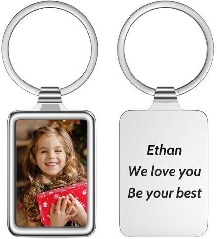 HooAMI Porte-clés photo personnalisé avec texte d'image, cadeau pour homme, femme, petit ami, Rectangle en métal, Coutume