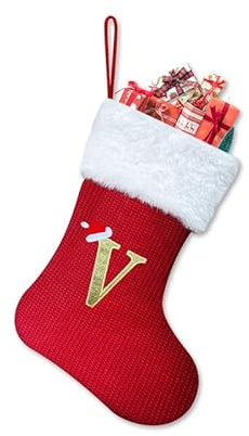 Urijk Weihnachtsstrümpfe mit Initialen 30cm Weihnachtsstrumpf Personalisiert Weihnachtssocken Brief Weihnachten Bestickte rot Hängende Strümpfe Weihnachten Geschenktasche Heimdekoration