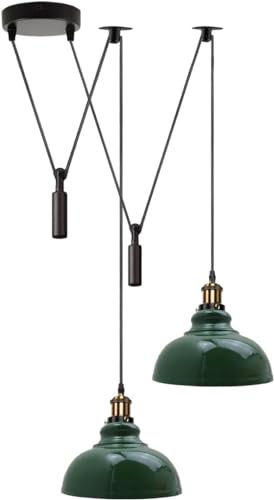 DC VOLTAGE Industrielle Retro-Deckenleuchte mit 2 Köpfen, Metall, 29 cm, E27-Glühbirnensockel, Spinne, Pendelleuchte mit verstellbarem Kabel, für Büro, Restaurant, Esszimmer, Küche, Flur, Grün