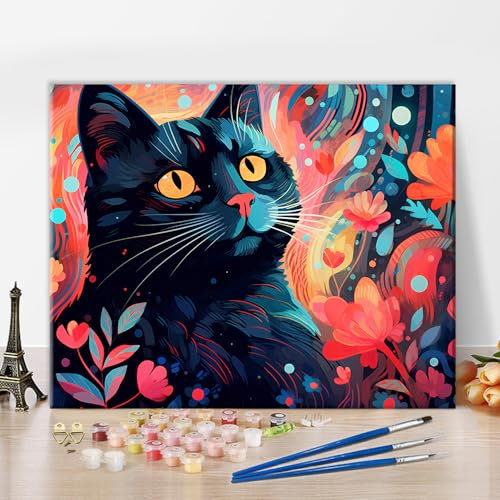TISHIRON Kit de pintura abstracta de gato por números, kits de pintura con acrílico de animales, kits de manualidades para niñas y niños de 8 a 12 años para decoración de pared del hogar y regalos 40