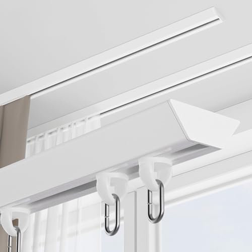 Gardinenschiene Vorhang Gerade Schiene Deckenmontage, Aluminium Raumteiler Vorhänge Schiene Für Ankleidezimmer Dusche Ecke Büro, Bereich Privatsphäre Räume Partition Stangen (Color : White, Size : 0