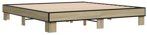 vidaXL Bettgestell, Bett Doppelbett für Schlafzimmer, Bettrahmen mit Lattenrost, Schlafzimmerbett, Sonoma-Eiche 200x200cm Holzwerkstoff Metall