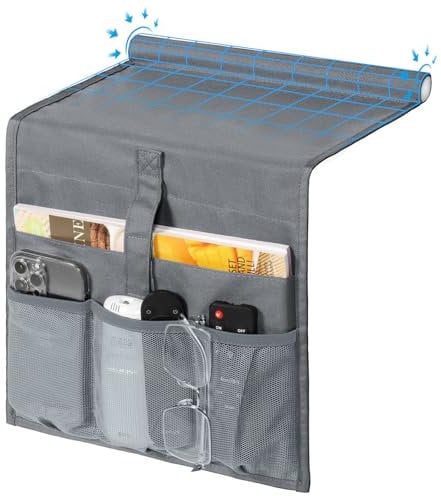 WOMACO Bedside Storage Caddy, Bed Side Pocket Organzier Remote Control Holder for Phones, Magazines, Tablets, Accessories (Gray, Medium)