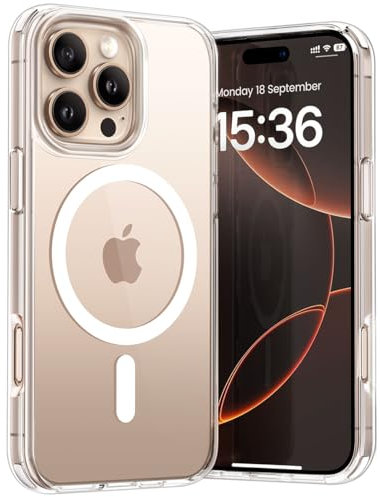 Lamicall Cover Magnetica per iPhone 16 Pro - [Non Ingiallente] Custodia per iPhone 16 Pro Max per MagSafe, Airbag Protezione de Grado Militare, Anti-graffi, Super Magnetico, Trasparente
