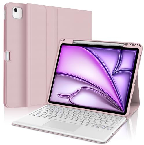 SENGBIRCH Keyboard Case for iPad Air 13'' (M2) 2024 - UK Layout Wireless Detachable Bluetooth Touchpad Keyboard, Protective Folio Cover for iPad Air 13 inch, Light Pink