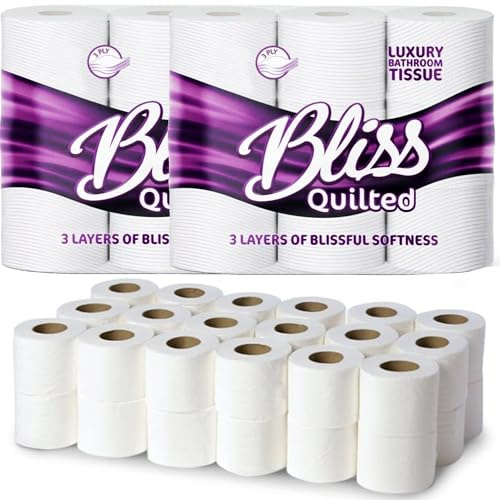 Toilet Tissue Rolls Quilted Strong & Super Absorbent 3-Ply | White Luxuriously Soft Bathroom Tissue