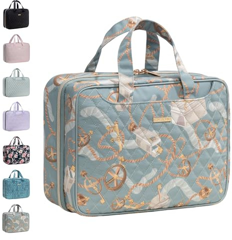 EVERFUN Hängende Reise Kulturbeutel für Frauen, Kleine Kosmetiktasche mit 4 Fächern, Faltbare Makeup Bag, wasserdichte Toilettentasche Vollständig Geöffnet, Handgepäck-Dopp Kit für Reisezubehör