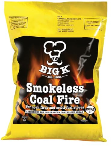 Big K Products Smokeless Coal SCF20-AMZ-HLFPLT, 5-6 Hour Burn Time for Open Fires & Multi-Fuel Stoves, Clean, Efficient, Sustainable Heating - 25 x 20kg Bags on a Half Pallet