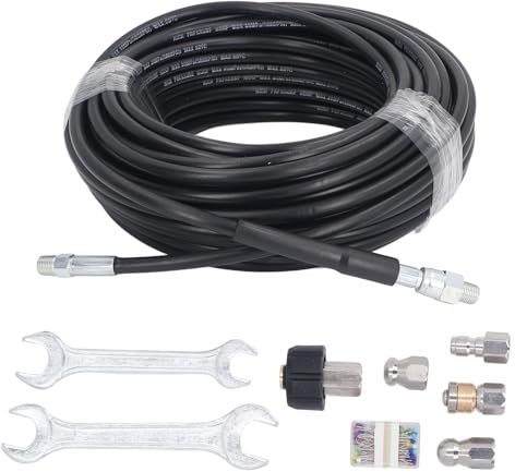 ViaGasaFamido Kit de Jet D'égout pour Nettoyeur Haute Pression 30 M, Tuyau Universel pour Nettoyeurs Haute Pression Pneumatiques et électriques, élimine Les Blocages pour Les Sols de Voitures