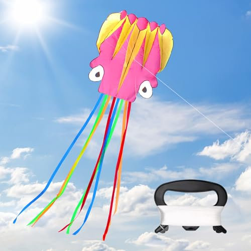 XIMEY Aquilone, 5.5m Aquilone Professionale, Aquilone Bambini 8 Anni, Aquilone Polpo, Aquilone Grande, Aquilone Professionale Adulti con Coda Lunga, Aquilone Arcobaleno (Rosa Giallo)