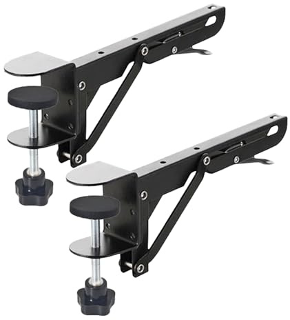 Jhanw 2-Pack No-Drill Foldable Desk Extender - Adjustable Clamp-On Shelf Brackets with 2 Clamp for Countertops, Tables & Workstations (Space-Saving Fold Down Design)