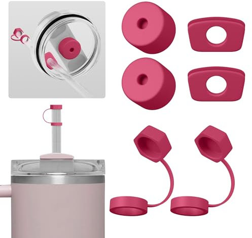 Nearockle 6 pezzi di copertura per cannuccia in silicone, compatibile con Stanley Quencher Tazza H2.0, 850 ml e 1,2 l (30oz|40oz) Cup Tumbler FlowState accessori (rosa passionale)