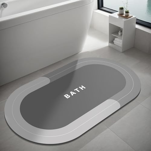 Dolic Badematte, Gummi-Badezimmermatte, super wasserabsorbierende Teppiche, rutschfest, schnelltrocknend, dünner Badezimmerteppich für Badezimmerboden, Badewanne & Küche(Hellgrau, 60 x 90 cm)