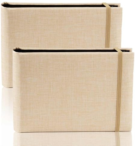 Fotobuchalbum, 15,2 x 10,2 cm, kleines Fotoalbum, Einsteckalbum, tragbare Fotoalben mit Leineneinband, (für insgesamt 200 Taschen), für Geburtstag, Hochzeit, Familie, Reisen, Beige, 2 Stück
