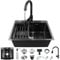 WUDLEP Black Single Bowl Kitchen Sink, Stainless Steel Kitchen Basin, Drop in/Topmount Workstation Sink with Sliding Accessories, Farmhouse Workstation Basin with Multiple Accessories (50 x 45cm)