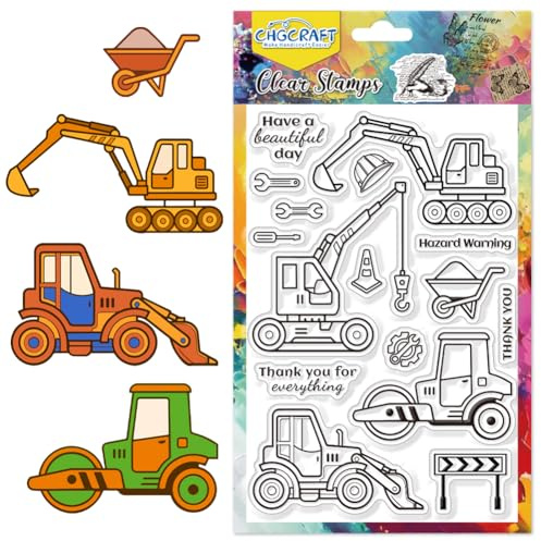 CHGCRAFT Baufahrzeuge Clear Stempel Bagger Planierraupen Transparent Basteln Stempel für DIY Scrapbooking Fotoalbum Dekorativ, 6,3x4,3 Zoll