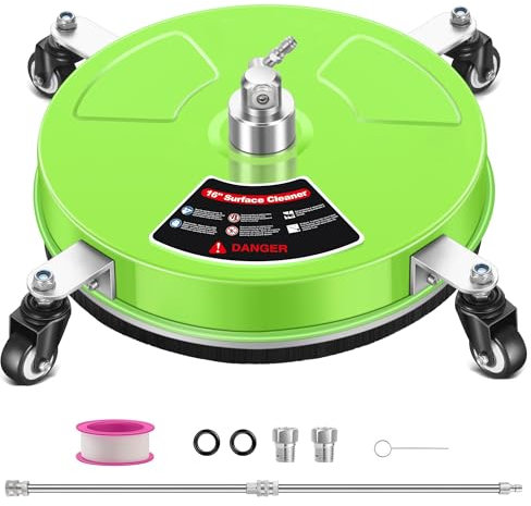 LidoDola 16'' Pressure Washer Surface Cleaner with 4 Wheels - Stainless Steel Surface Cleaner for Pressure Washer Attachment for Concrete, Driveway, Patio, Sidewalk, Deck and Driveways